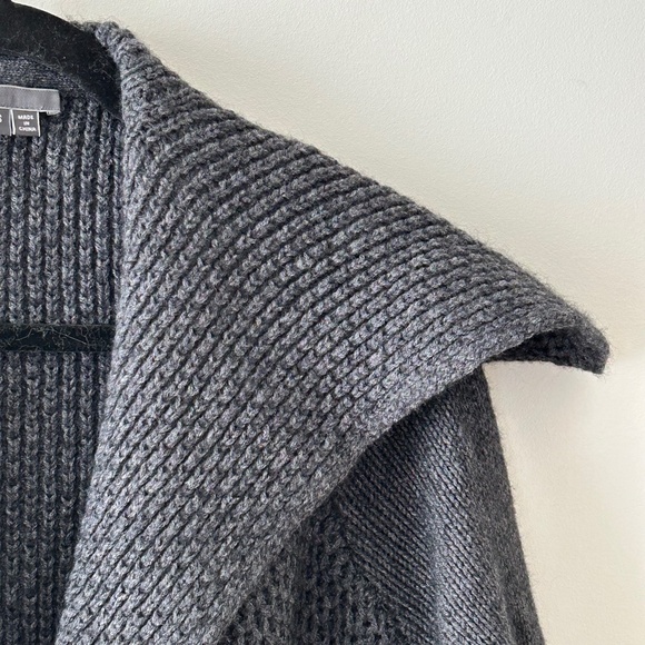 Vince Gray Wool Yak Textured Honeycomb Chunky Knit Open Cardigan - Picture 5 of 16